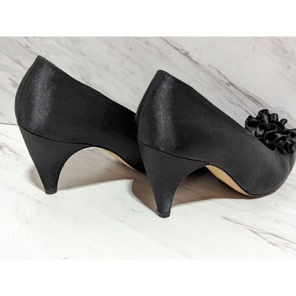 Vintage Evan Picone Women's 7.5 Satin Pump 3" Heel Rhinestone Center Rosette 7.5 - Picture 4 of 9